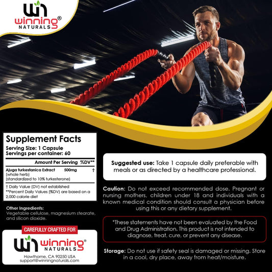 Turkesterone Supplement 500 Mg, Ajuga Turkestanica Extract Std. To 10% Turkesterone Max Strength- Similar To Ecdysterone; Natural Anabolic Agent; Supports Muscle Growth, Muscle/Exercise Recovery