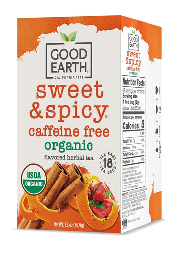 Good Earth Organic Herbal Tea, Sweet & Spicy, Caffeine Free, 18 Count (Pack Of 6)