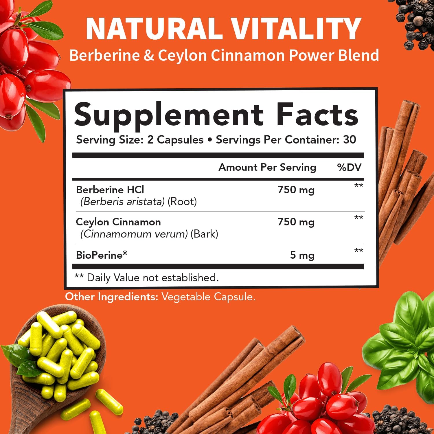 Clinical Grade Berberine Supplement 1500mg HCL Plus Ceylon Cinnamon Weight Management - 4X Strength with Bioperine - 60 Vegan Capsules : Health & Household