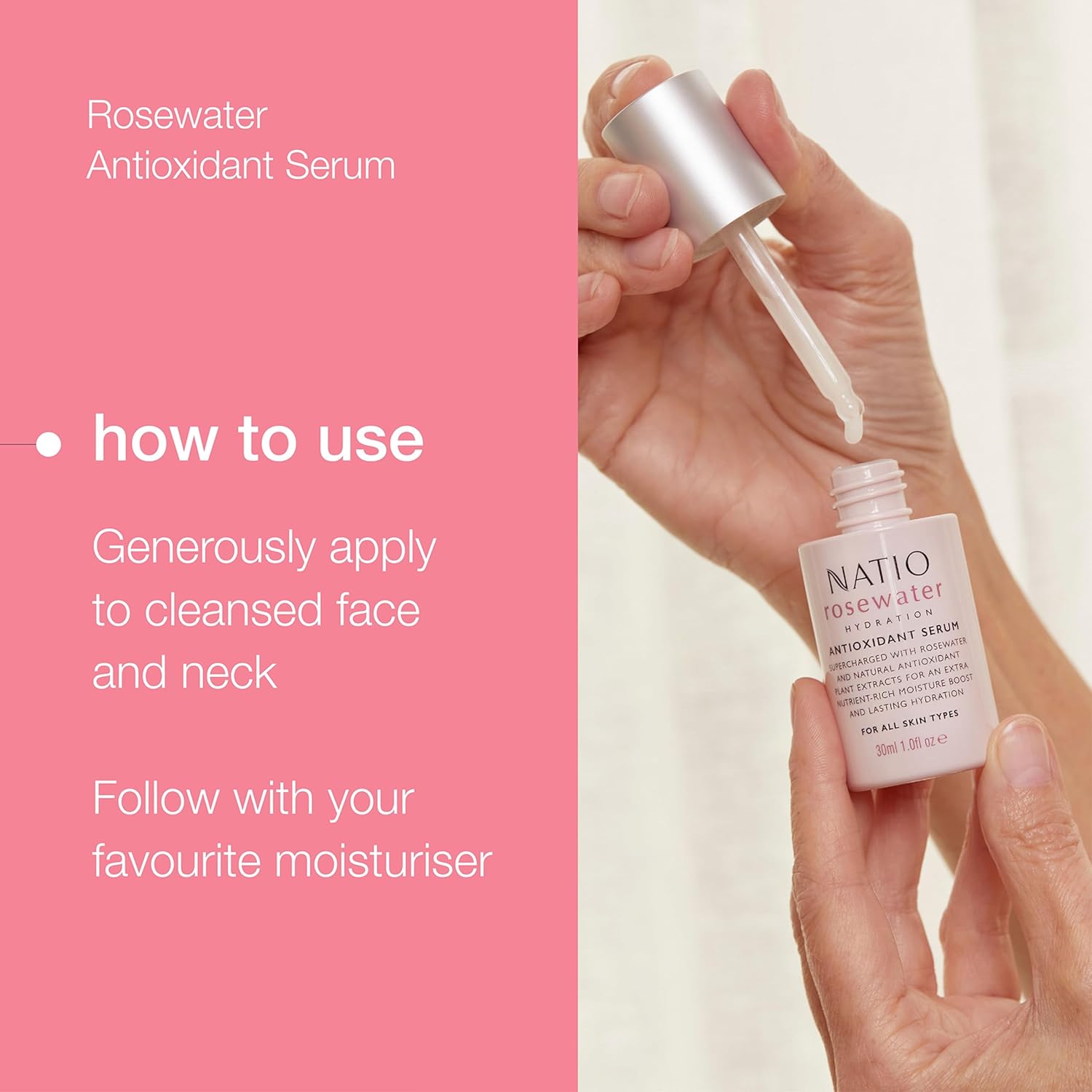 Natio Australia Rosewater Hydration Antioxidant Serum, 30 ml - Hyaluronate Serum - Moisturising - Partner for Facial Moisturiser with Shea Butter : Amazon.co.uk: Beauty