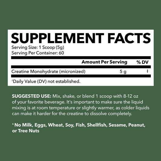 Micronized Creatine Monohydrate Powder - 5G Unflavored Post-Workout Recovery For Lean Muscle Mass, Endurance, And Energy Production - Easy-To-Mix - Vegan, Non-Gmo, Gluten-Free - 60 Servings