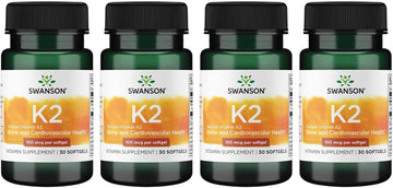 Swanson Vitamin K2 (Menaquinone-7) - Vitamin Supplement Supporting Cardiovascular And Bone Health - Made From Japanese Natto To Help Regulate Calcium - (30 Softgels, 100Mcg Each) 4 Pack