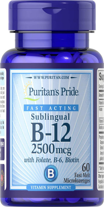 Puritan'S Pride Vitamin B-12 2500 Mcg Sublingual With Folic Acid, Vitamin B-6 And Biotin-60 Microlozenges