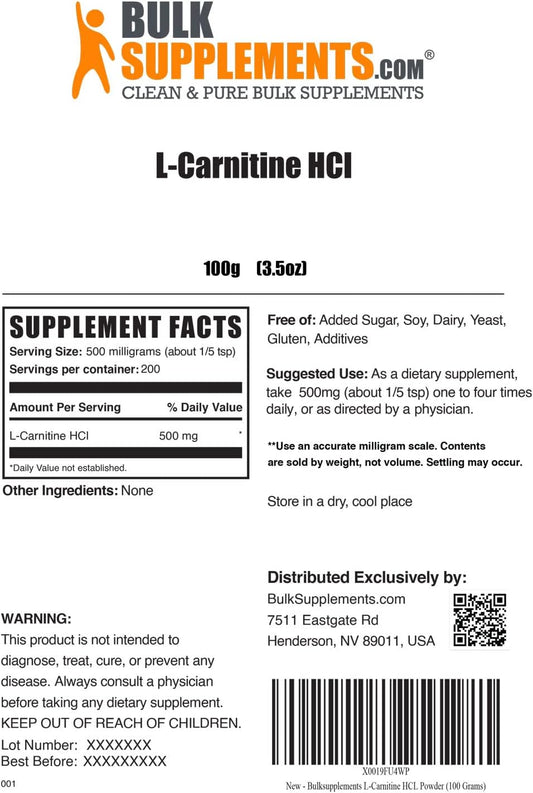 Bulksupplements.Com L-Carnitine Hcl Powder - Carnitine Supplement, Car