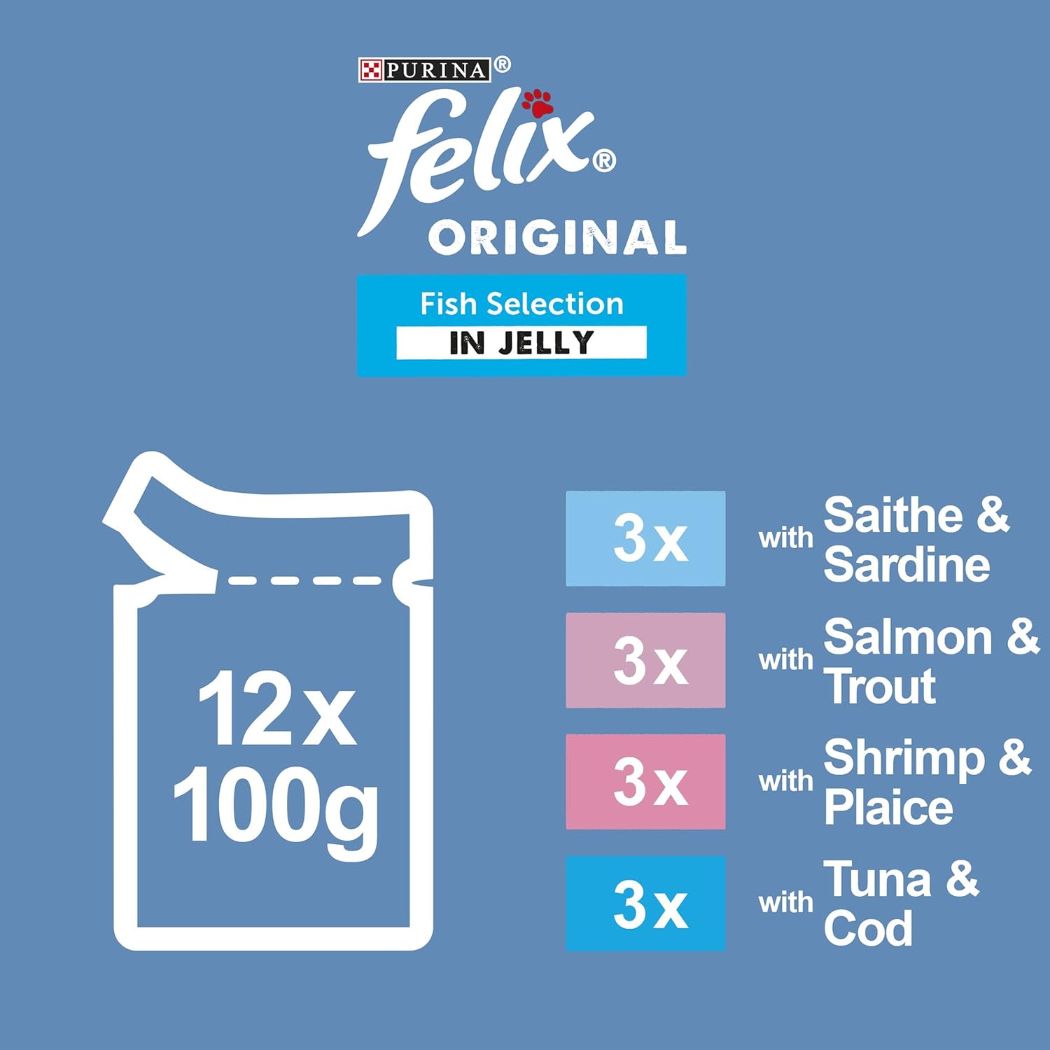 Felix Adult Wet Cat Food Fish in Jelly 12 x 100g Pouches :Pet Supplies
