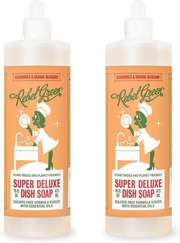Rebel Green Super Deluxe Dish Soap - Natural Dishwashing Soap - Liquid Dish Detergent - Sustainable Dish Liquid Scented With Orange & Chamomile : Health & Household