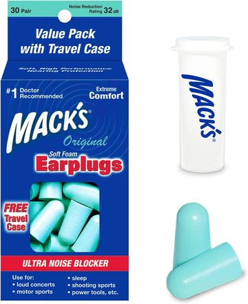 Mack'S Original Soft Foam Earplugs, 30 Pair - 32Db Highest Nrr, Comfortable Ear Plugs For Sleeping, Snoring, Work, Travel & Loud Events | Made In Usa