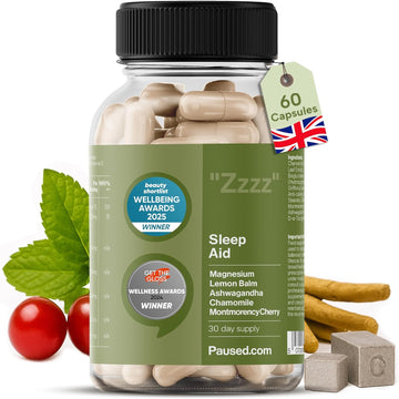 Paused Sleep Aid Supplement - 60 Capsules | 1 Month Supply Sleep Support With Magnesium, Chamomile & Ashwagandha For Natural, Fast & Quality Sleep | Vegan & Gluten-Free | Uk