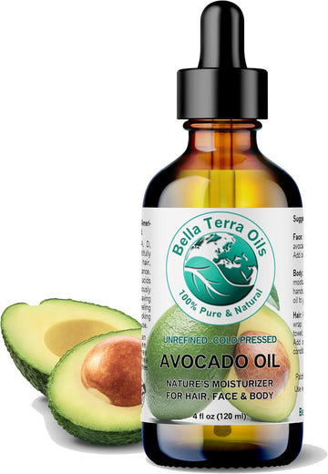 Bella Terra Oils - Avocado Oil 4 oz - Dive into The Purity of Natural Avocado, Abundant in Vitamin K & C, Superior Blend for Essential Oils