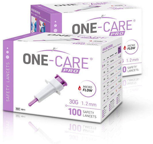 Medivena One-Care Pro Safety Lancets, Top Push Button Activated, 30G X 1.2Mm, 100/Bx, Sterile, Gentle & Comfortable Sampling