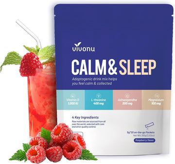 Calm & Sleep Powdered Drink Mix Raspberry L Theanine Ksm-66 Ashwagandha Magnesium Glycinate Vitamin D 3 Supplements For Relaxation & Focus (Vsc_M2)