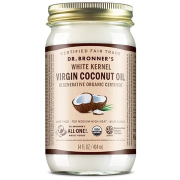 Dr. Bronner'S - Organic Virgin Coconut Oil (White Kernel, 14 Ounce) - Coconut Oil For Cooking, Baking, Hair & Body, Unrefined & Fresh-Pressed, Mild Flavor, Versatile, Fair Trade, Vegan, Non-Gmo