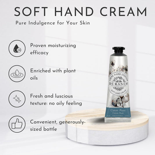 Durance Soft Hand Cream For Women (30Ml) With Cotton Musk Scent Enriched With Sweet Almond Oil | Women’S Moisturising Cream For All Skin Types