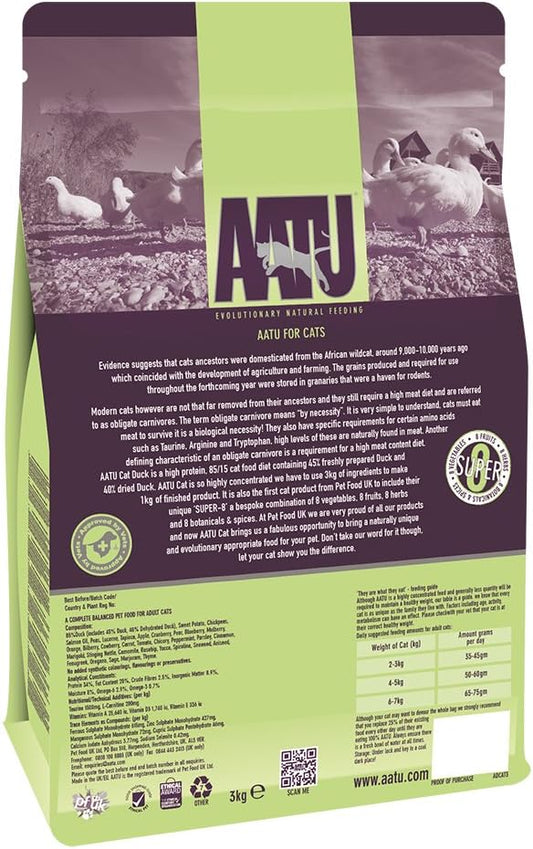 Aatu 85/15 Dry Cat Food - Duck (3Kg) - High Protein Grain Free Recipe With No Artificial IngredientsAdcat3