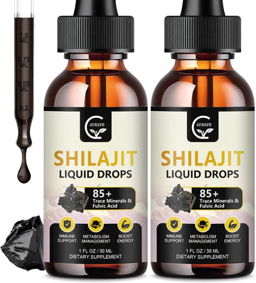(2-Pack) High Potency Shilajit Pure Himalayan Organic Liquid Supplement, Shilajit Resin Drop For Men & Women, Max Potency 85+ Clean Trace Minerals & Fulvic Acid For Energy, Metabolism & Immune Support