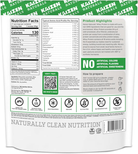 Whey Protein | Vanilla | 24G Protein | Grass Fed | No Artificial Ingredients | 5 Ingredients | Satisfy Hunger | See The Test Results | No Added Sugar | Gluten Free | Non Gmo | 1.5Lb | 21 Servings