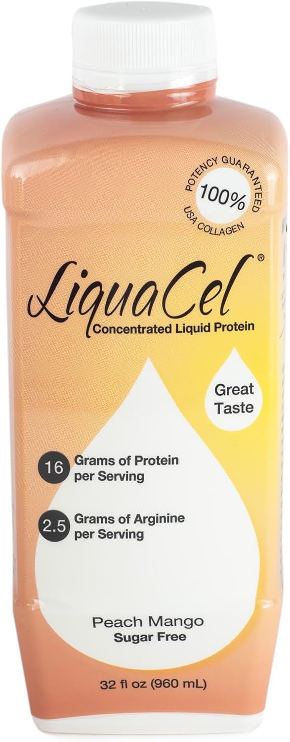 Liquacel Peach Mango Liquid Protein, Sugar & Gluten Free, 32 Oz Bottle, Hydrolyzed Collagen, 16G Protein Per Serving, Ideal For Clear Fluid Diets And Lactose Intolerant Individuals : Grocery & Gourmet Food