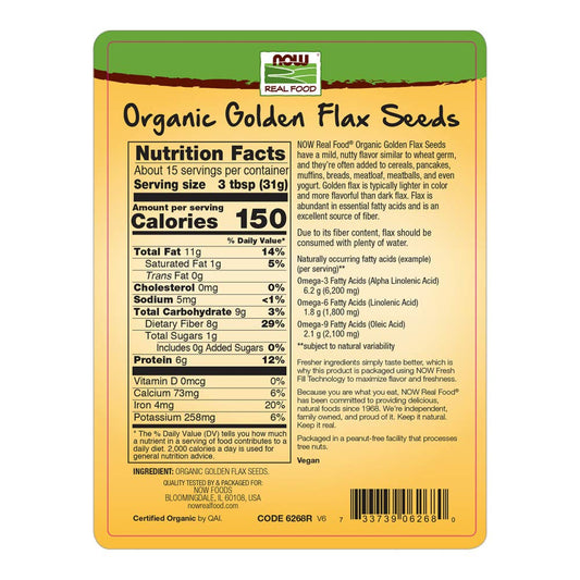 Now Foods Certified Organic Golden Flax Seeds, 16-Ounce (Pack Of 2)