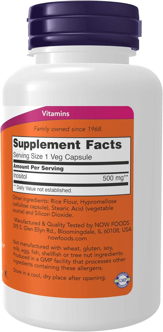 NOW Supplements, Inositol 500 mg, Healthy Membrane Function*, Cellular Health*, 100 Veg Capsules (Pack of 2)