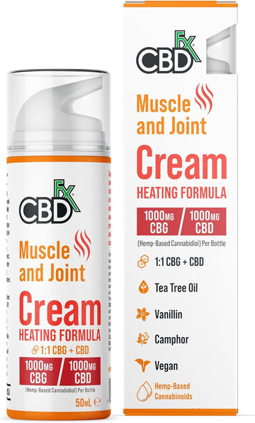 Cbdfx 1000Mg Cbd/1000Mg Cbg, High Strength Muscle & Joint Cbd Cream With Caffeine, Vanillin, Tea Tree Oil And White Willow Bark, Heating Formula, 50Ml