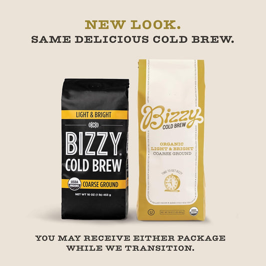 Bizzy Organic Cold Brew Coffee | Light & Bright Blend | Coarse Ground Coffee | Light Roast | Micro Sifted | Specialty Grade | 100% Arabica | 1 Lb