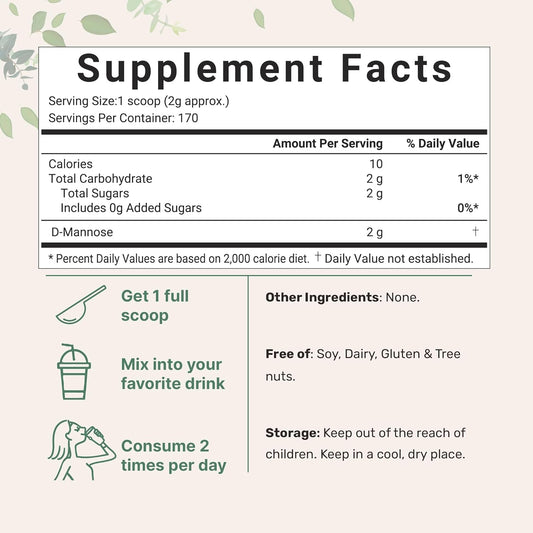 D Mannose Powder, 12* Ounces, Pure Mannose Supplement, Quick Water Soluble, Support Urinary Tract Cleanse & Bladder Health, Premium Mannose For Women And Men, Vegan Friendly