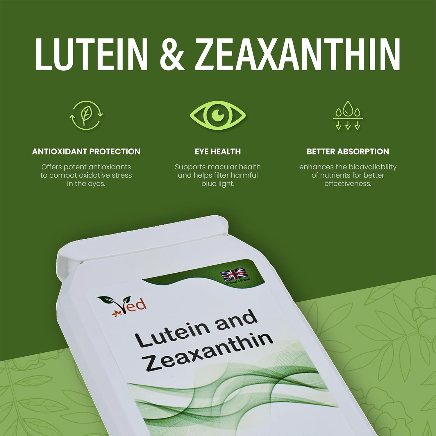 Ved Lutein 40mg with Zeaxanthin 2mg,New Micro encapsulated Marigold Extract Formula, for Maintenance of Normal Vision, 90 Vegan Capsule(3 Months Supply) : Amazon.co.uk: Health & Personal Care