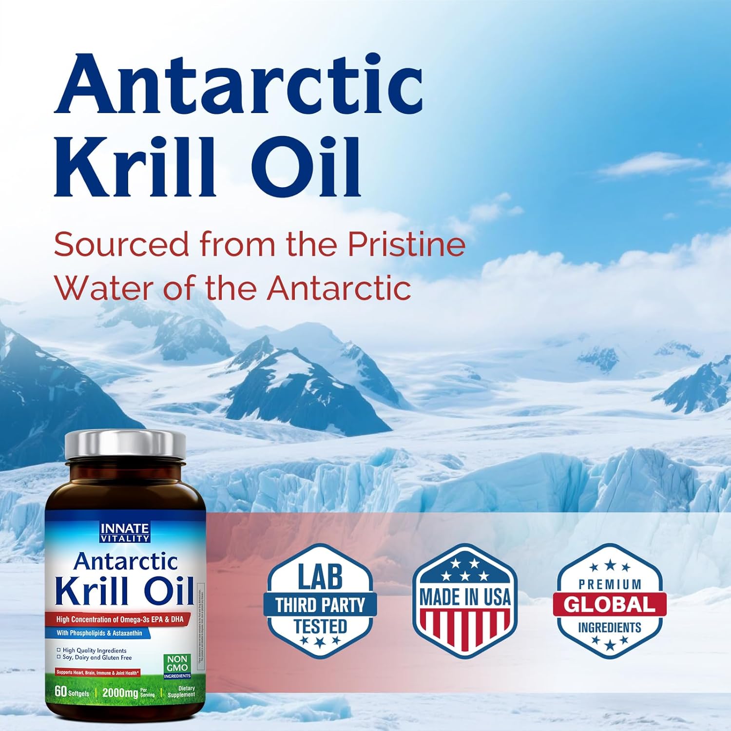 Innate Vitality Antarctic Krill Oil 2000Mg 60 Softgels, Omega 3S, Dha, Epa & Astaxanthin, Phospholipids, Brain, Concentration, Heart, Bone, Immune Health, Superior Absorption Vs Fish Oil, No Fish Burp : Health & Household