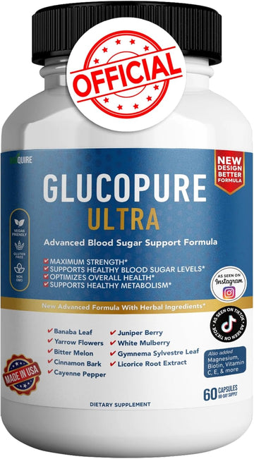 Gluco Pure Ultra Dietary Supplement, 60 Capsules, Maximum Strength, Supports Healthy Blood Sugar Levels, Optimizes Overall Health (5)