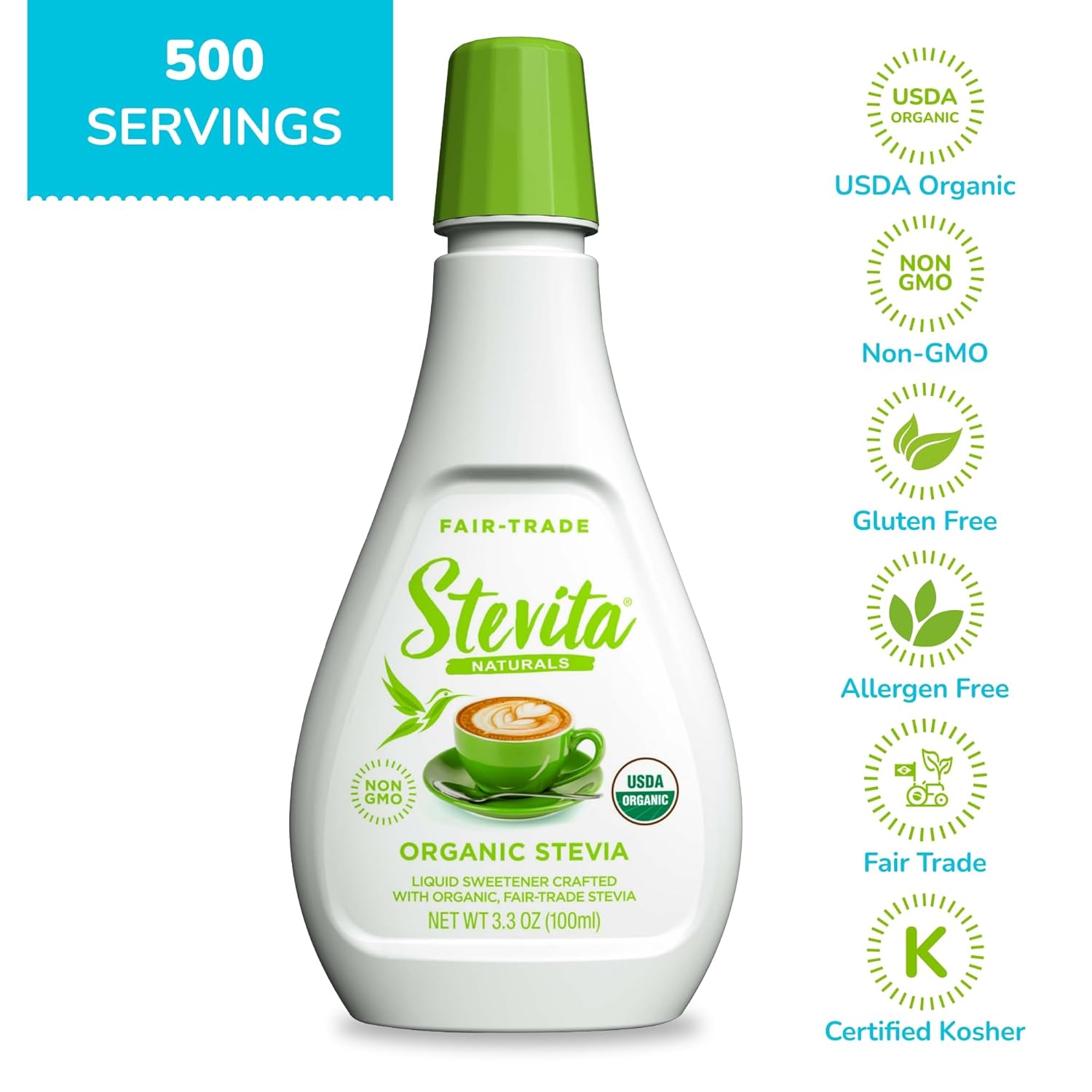 Stevita Organic Liquid Stevia - 3.3 Oz - All-Natural Sweetener, Zero Calories - Usda Organic, Non-Gmo, Vegan, Kosher, Keto, Paleo, Gluten Free - 500 Servings