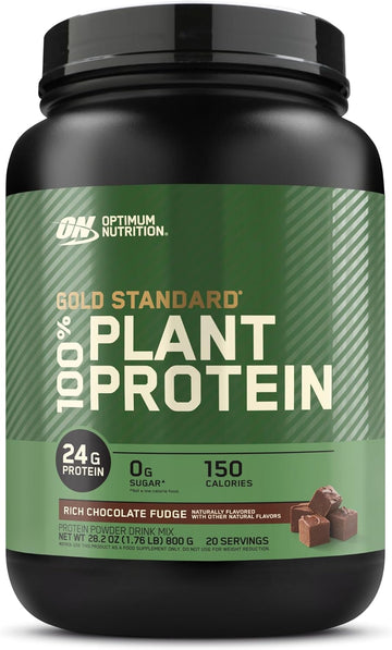 Optimum Nutrition Gold Standard 100% Plant Based Protein Powder, Gluten Free, Vegan Protein For Muscle Support And Recovery With Amino Acids - Rich Chocolate Fudge, 20 Servings (Packaging May Vary)