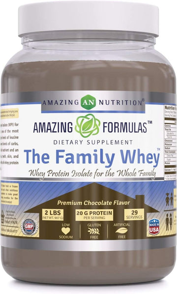 Amazing Formulas The Family Whey Protein (Isolate) Powder For The Whole Family - 2 S - Most Complete & Purest Form Of Protein - Gluten Free (Chocolate)