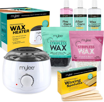 Mylee Professional Complete Waxing Kit With Wax Heater, Hard Wax Beads 500G, Applicator Spatulas, Pre & After Care Gel, Equipment Cleaner (Kit With Both Wax Pouches)