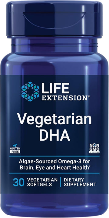 Life Extension Vegetarian Dha, Omega-3 From Algae For Cognition, Mood & Eye Health, Gluten-Free, Non-Gmo, Vegan, 30 Softgels