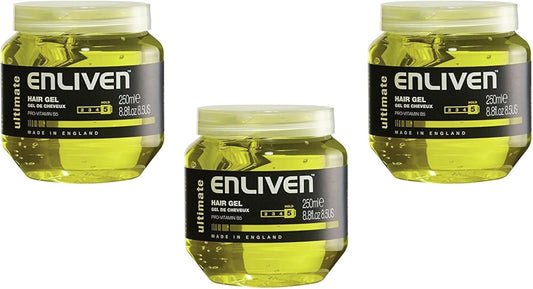 3 X ENLIVEN HAIR GEL WITH PRO VITAMIN B5 FOR ULTIMATE HOLD 250ML YELLOW. 502153 : Amazon.co.uk: Beauty