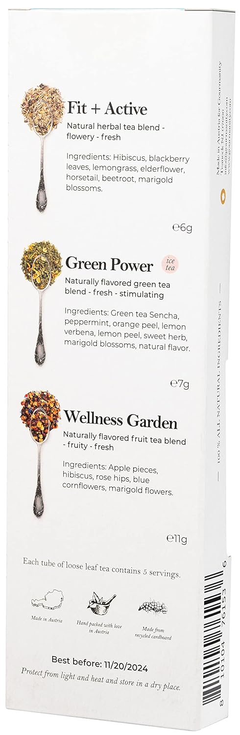 Gourmanity Energy Mix Loose Tea Sampler Gift Set, 3 Invigorating Flavors Of Energy & Wellness Tea, Power Up And Hydrate With These Naturally Flavored Herbal Blends, Product Of Austria, 0.85Oz