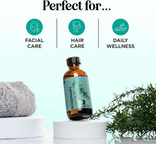 Pure Rosemary Essential Oil With Dropper - Undiluted Rosemary Oil For Hair Skin And Nails And Refreshing Aromatherapy Oil For Diffusers - Rosemary Essential Oil For Cleansing Dry Scalp Care 4Oz
