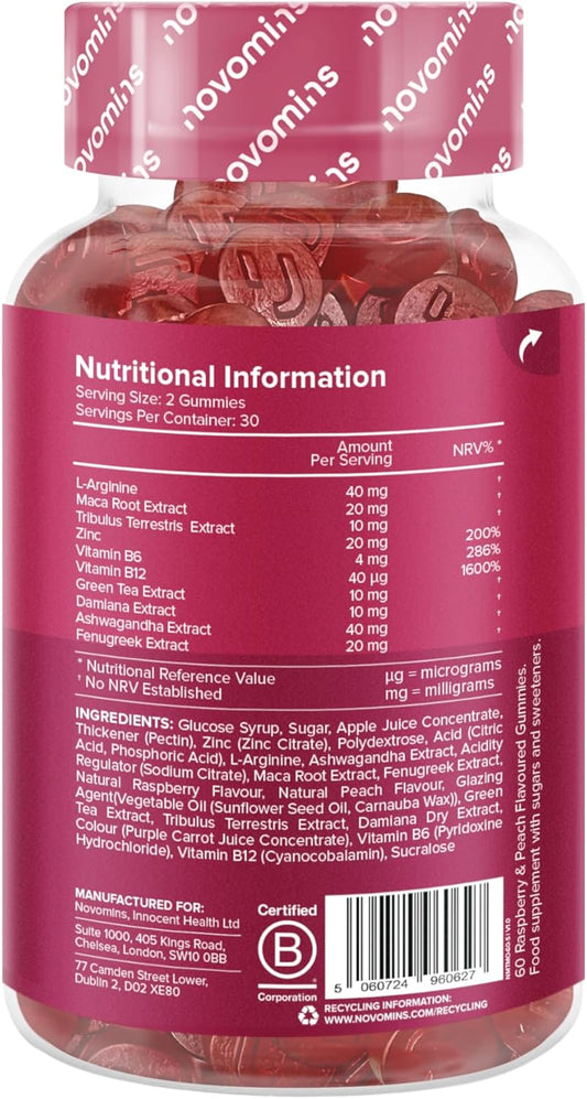 Turn Me On Gummies Women - Maca Root, Damiana, Fenugreek, Zinc, Vitamin B6 & Ashwagandha Gummies - Gluten-Free & Vegan - 60 Gummies For Women - Novomins