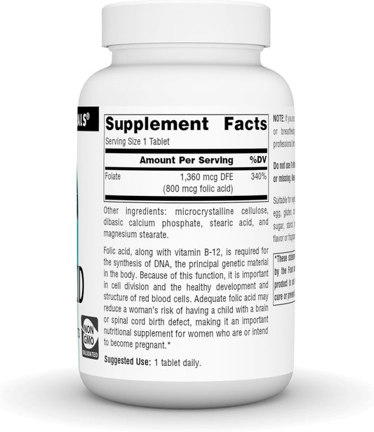Source Naturals Folic Acid 800 Mcg Dietary Supplement - 500 Tablets