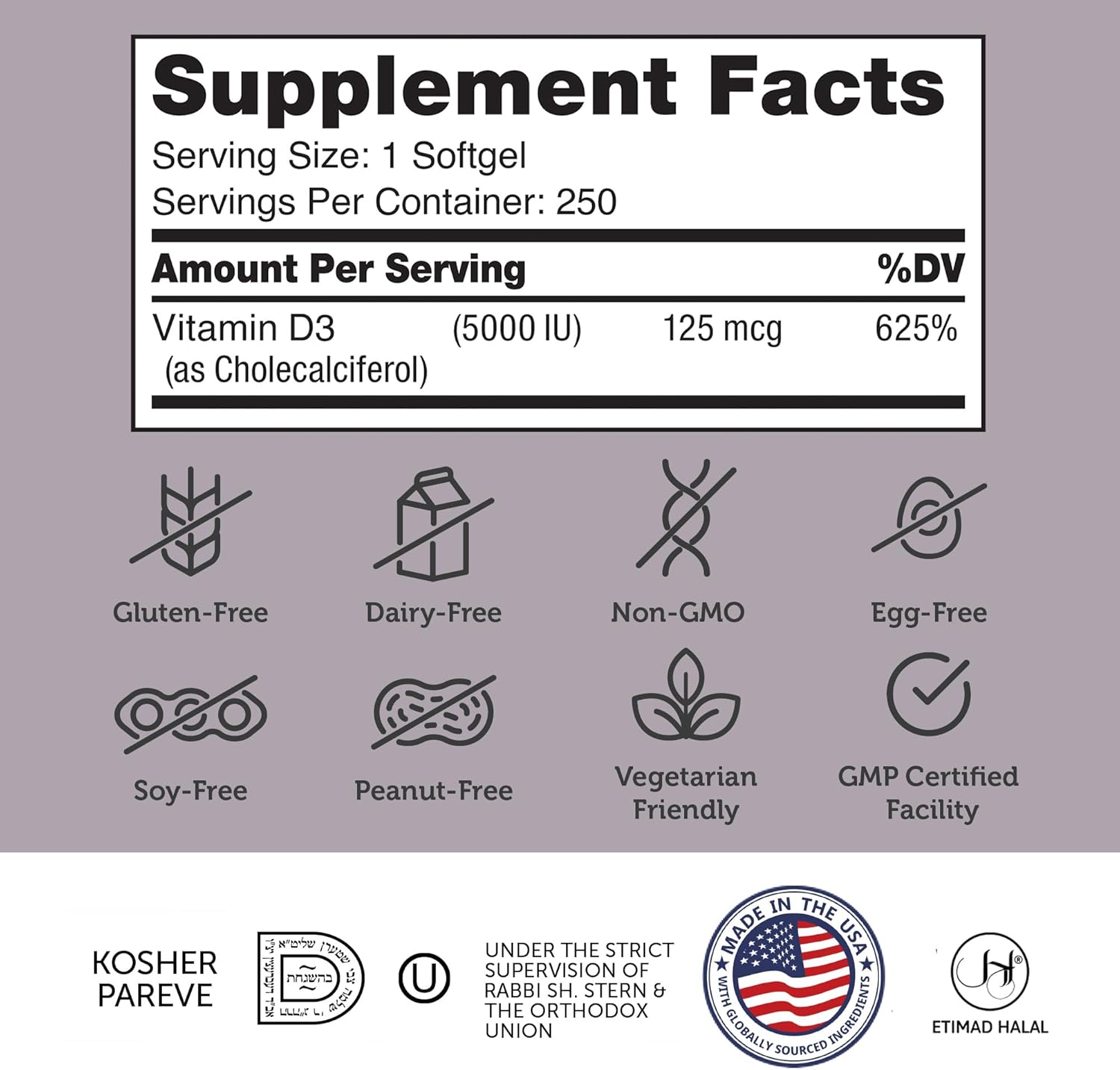 Zahler - Advanced Vitamin D3 5000 Iu Softgels (250 Count) Kosher Vegetarian Friendly Vitamin D For Immune Support, Bone, Teeth & Muscle Health - Daily D3 Vitamin Supplement For Adults - Easy Swallow V : Health & Household