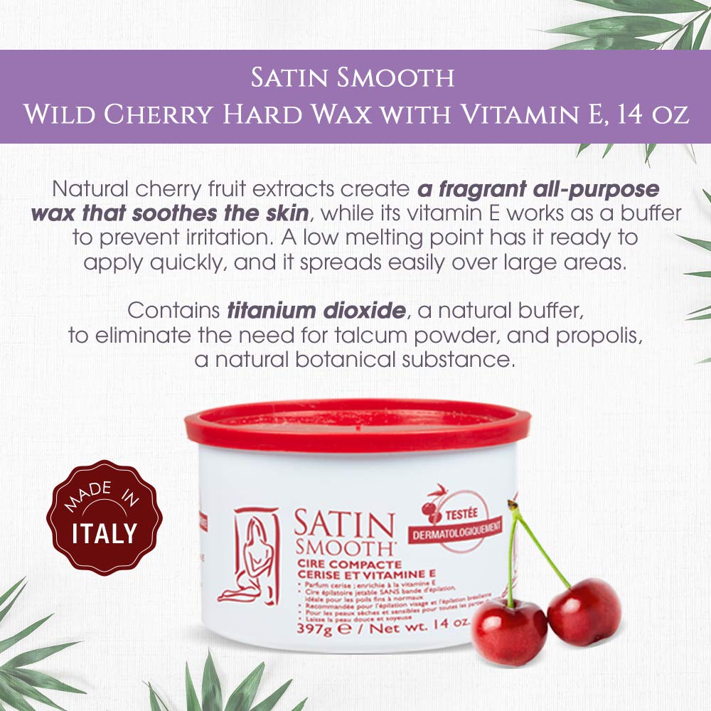 Satin Smooth Wild Cherry Hard Wax With Vitamin E, Hair Removal Wax For Sensitive Skin, Ideal For Bikini, Brazilian, And Body Waxing, 14Oz : Hair Removal Wax : Beauty & Personal Care