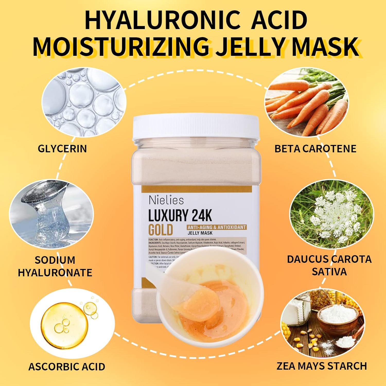 Nielies 24K Gold & Hyaluronic Acid Jelly Mask, Facial Skin Care- Collagen Peel-Off Jelly Mask Set, For Facials, Face Mask For Instant Hydration, Vegan Peel Off Face Mask, For Hydration : Beauty & Personal Care