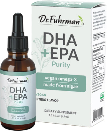 Dr. Fuhrman Dha+Epa Purity, Omega-3 Fatty Acids, Liquid Supplement With Dropper, Fresh Citrus Flavor, Made From Lab-Grown Algae, Free Of Contaminants, Vegan, 60 Servings