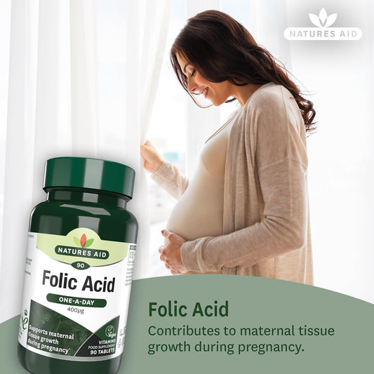 Natures Aid Folic Acid 400Mcg โ Supports Prenatal Health, Red Blood Cell Formation, Dna Synthesis โ Vegan, Non-Gmo, Gluten-Free โ High Potency Natural Supplement โ 90 Tablets