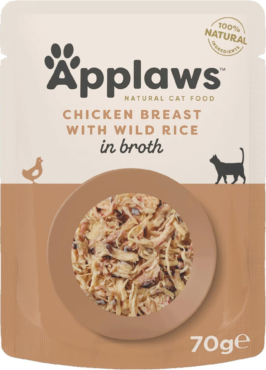 Applaws 100% Natural Wet Cat Food Pouch, Chicken With Wild Rice In Broth 70 G Pouches (Pack Of 12)8007Ne-A