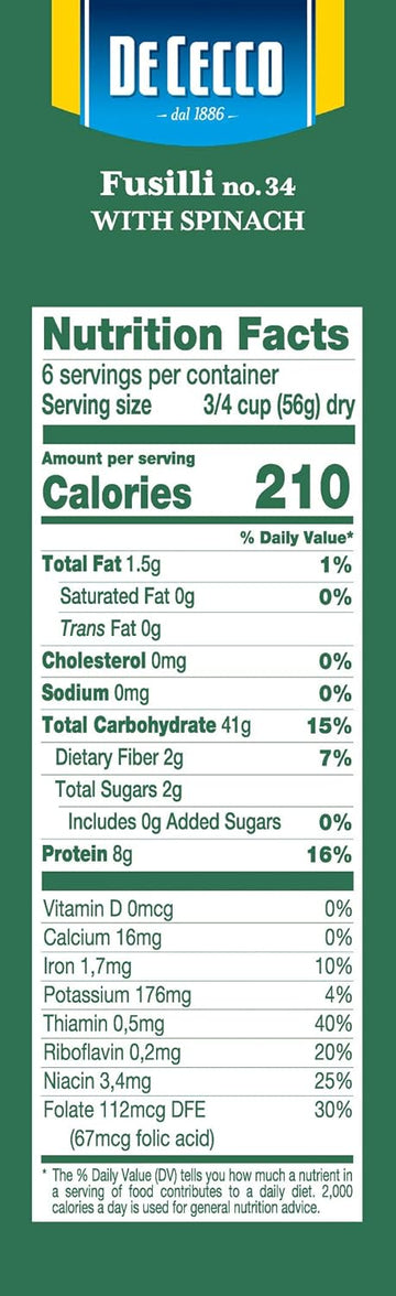 De Cecco Spinach Pasta, Fusilli No.34, 12 Ounce