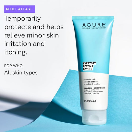 Acure Everyday Eczema Lotion - Daily Skin Protectant With 2% Colloidal Oatmeal For Sensitive, Easily Irritated Skin & Cocoa Butter For Moisturizing Dry Chapped Skin - 100% Vegan - Unscented, 8 Fl Oz
