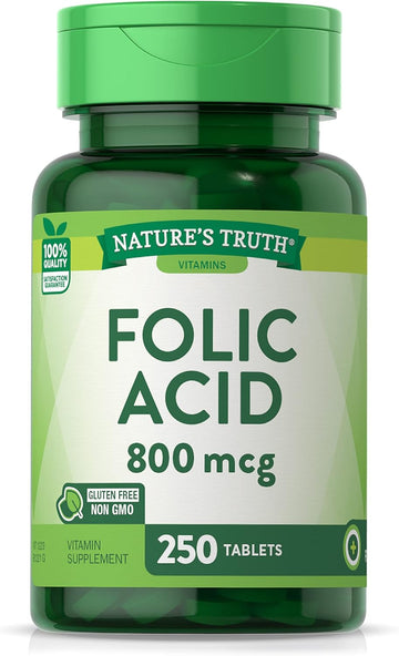 Nature'S Truth Folic Acid | 800 Mcg | 250 Tablets | Vegetarian, Non-Gmo & Gluten Free Supplement