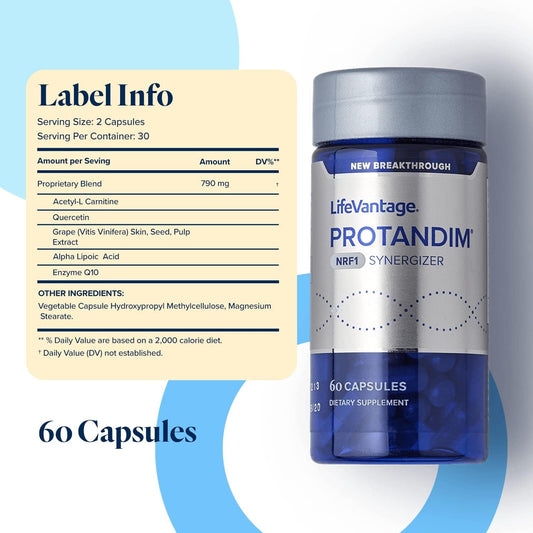 Lifevantage - Protandim Nrf1 Synergizer - Mitochondrial Supplement, Activates Nrf1 Pathway For Cellular Health And Energy - 60 Capsules