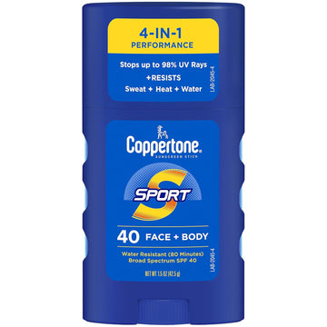 Coppertone Sport Sunscreen Stick Spf 40, Stick Sunscreen For Face And Body, Water Resistant, Travel Size, 1.5 Oz